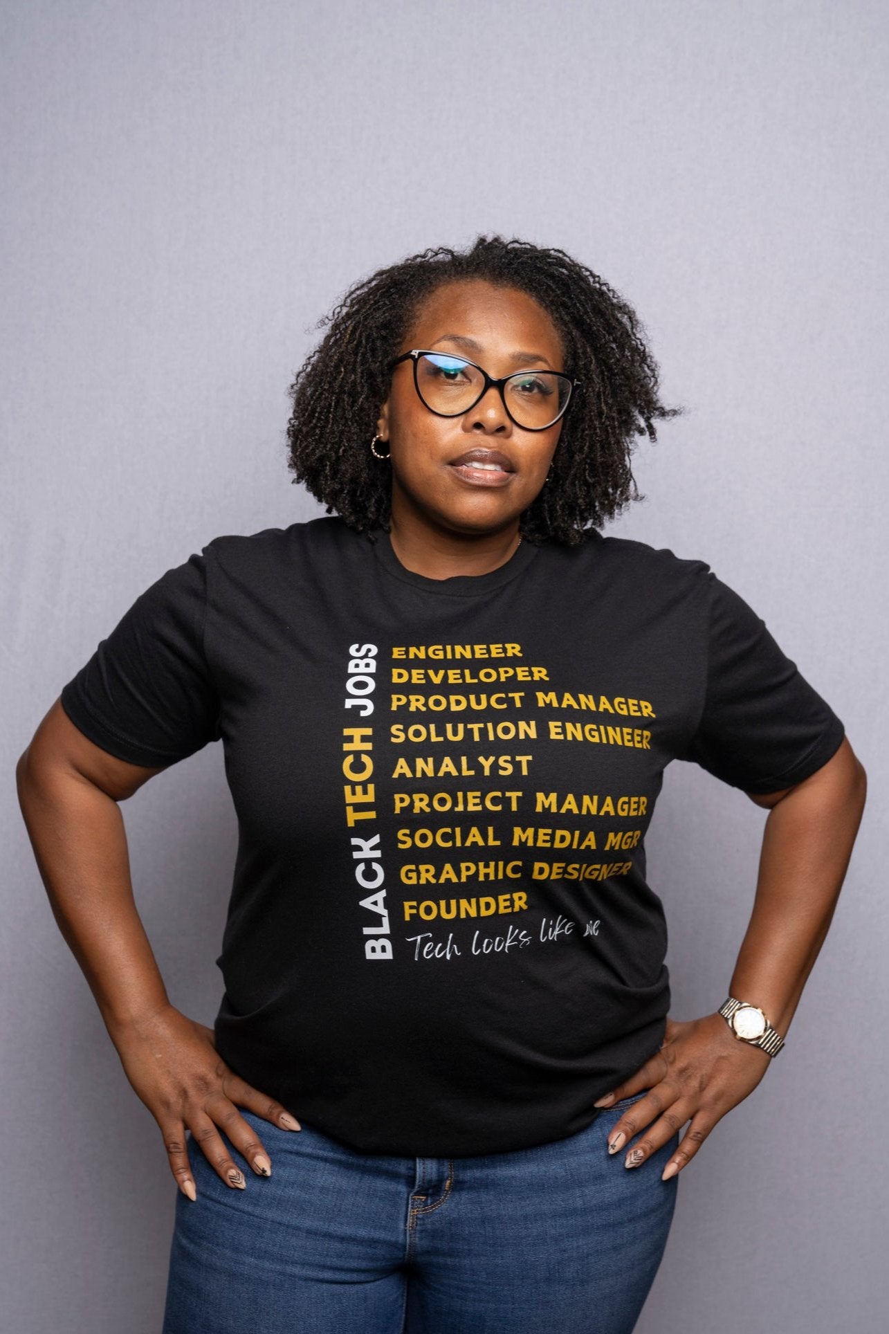 Black TECH Jobs T-shirt (Black with Gold Letters)