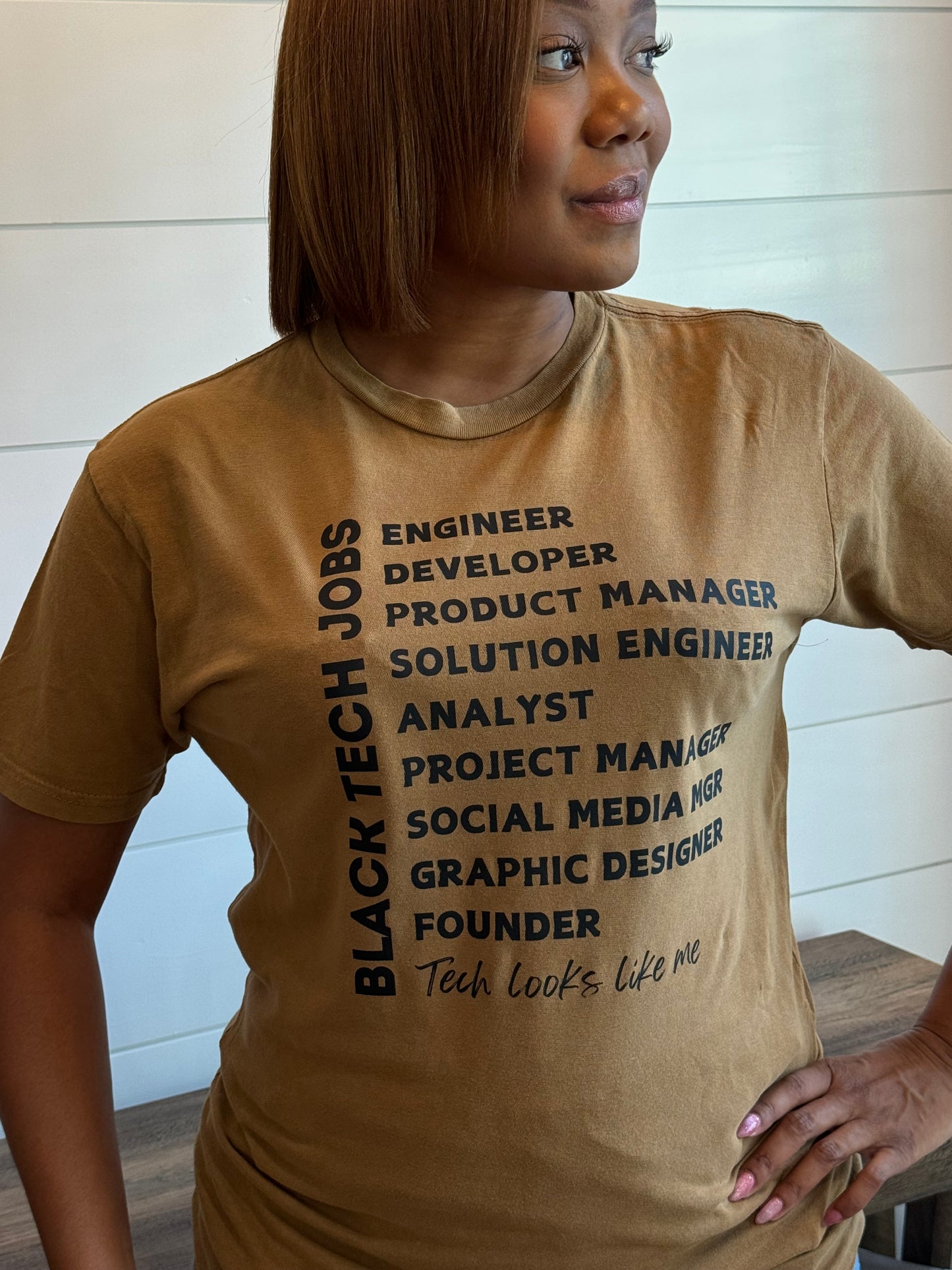Black TECH Jobs T-shirt (Camel with Black Print)